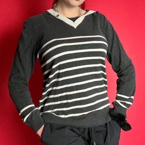 Grey and white striped v neck sweater ????